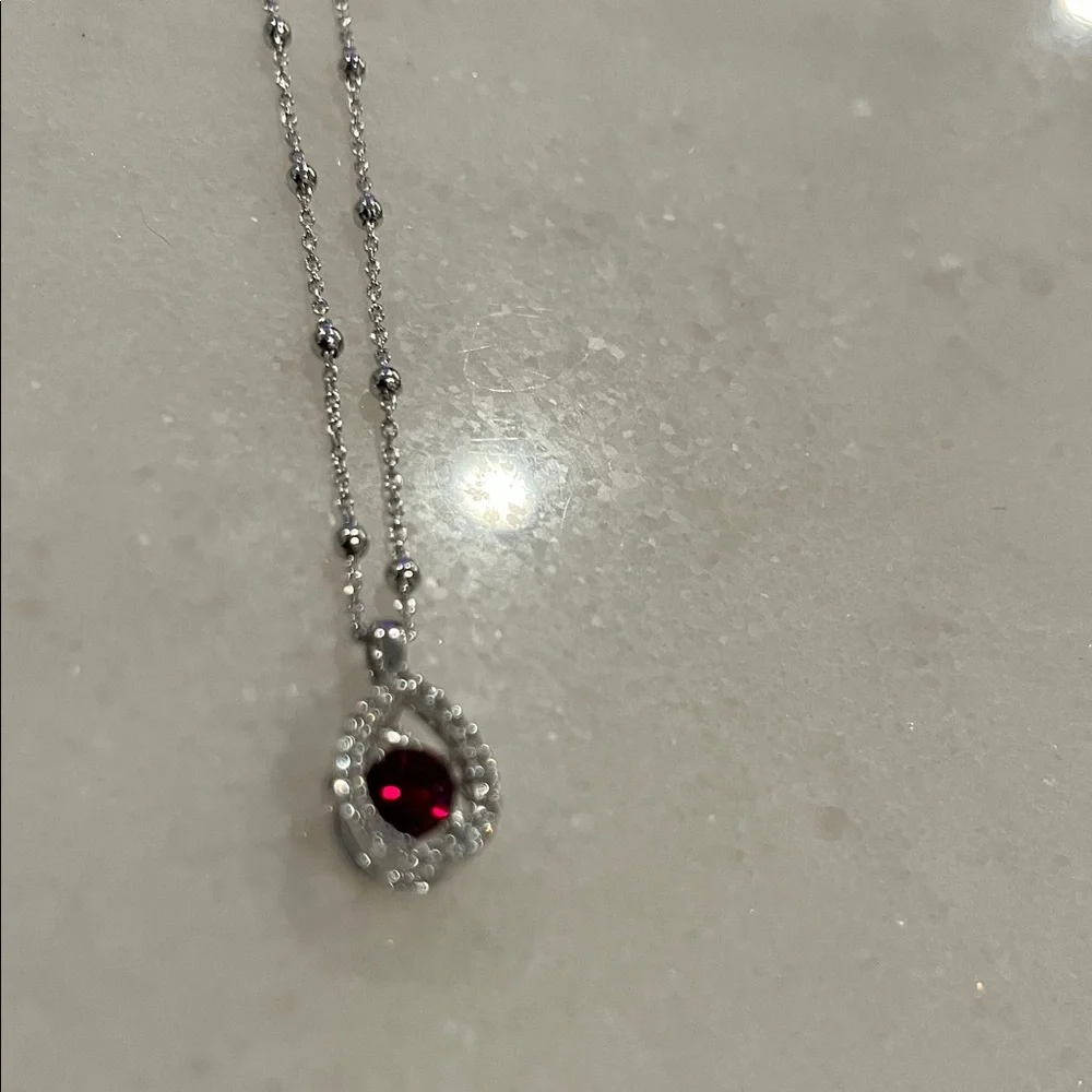 LAB RUBY WHITE SAPPHIRE 925 Pendant Necklace BRAND NEW APROX 16in adjustable - Picture 3 of 5